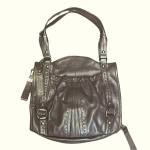 B. Makowsky shoulder bag burgundy purse leather pockets medium size bucket